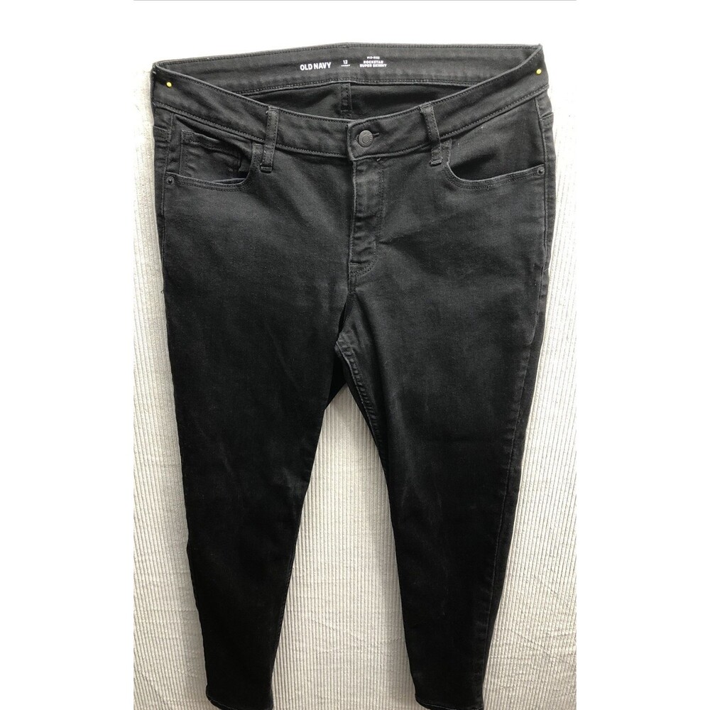 Old Navy Rock Star Jeans Size 12 Short Super Skinny Mid Rise Black Wash